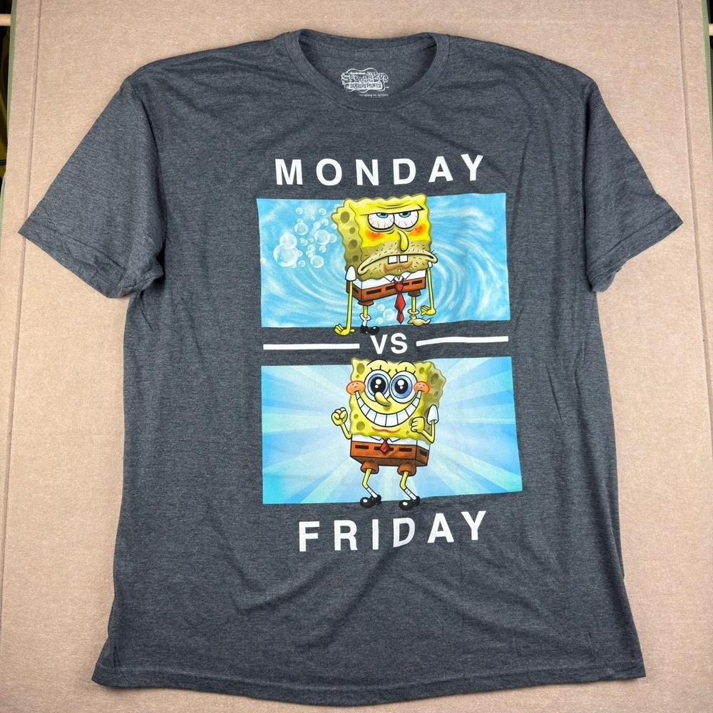 Nickelodeon SpongeBob SquarePants Monday vs Friday T-Shirt 2XL Gray Cartoon Tee